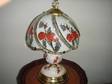 TIFFANY STYLE TABLE lamp,  gold with red roses on white....